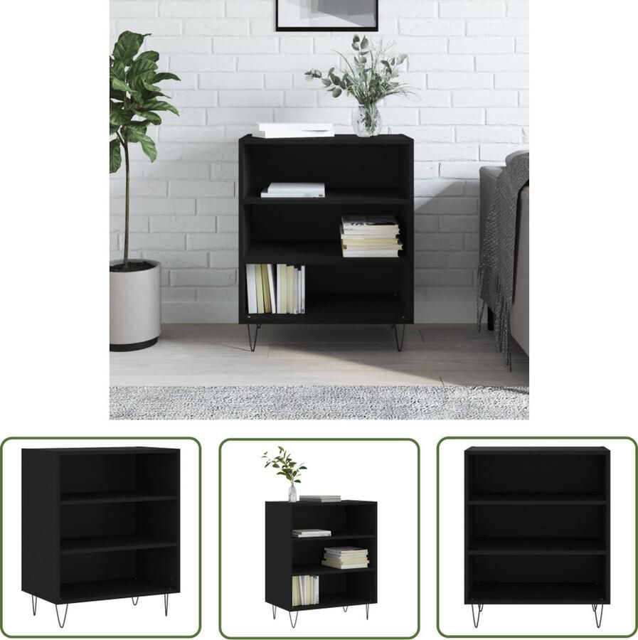 The Living Store Dressoir 57x35x70 cm bewerkt hout zwart Dressoir Kast Zwarte Kast Houten Dressoir Opbergkast