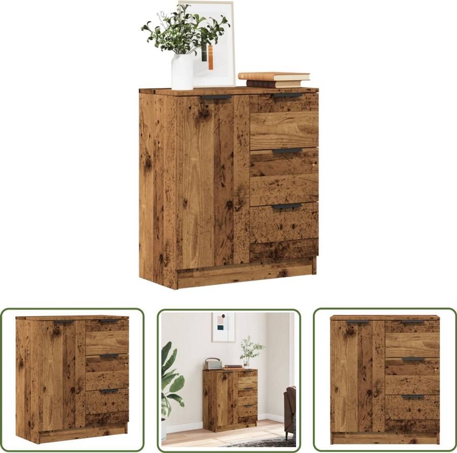The Living Store Dressoir 60x30x70 cm bewerkt hout oud houtkleurig Dressoir Kast Opbergmeubel Houten Dressoir Vintage Dressoir