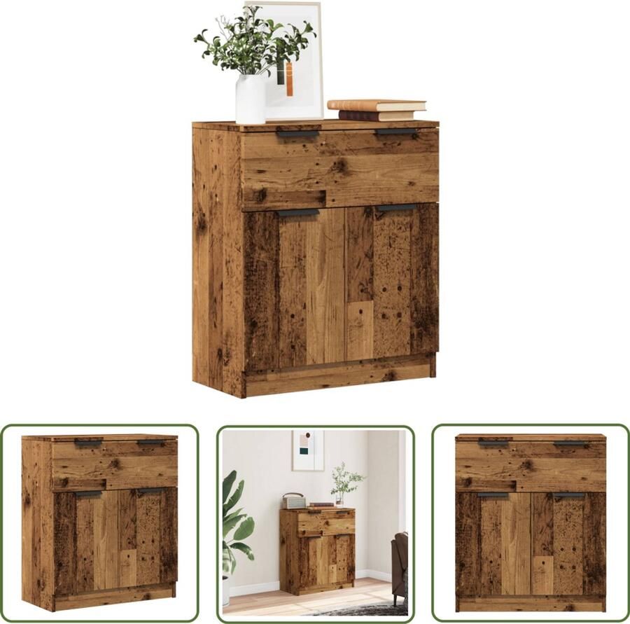 The Living Store Dressoir 60x30x70 cm bewerkt hout oud houtkleurig Dressoir Kast Opslagoplossing Houten Dressoir Vintage Dressoir