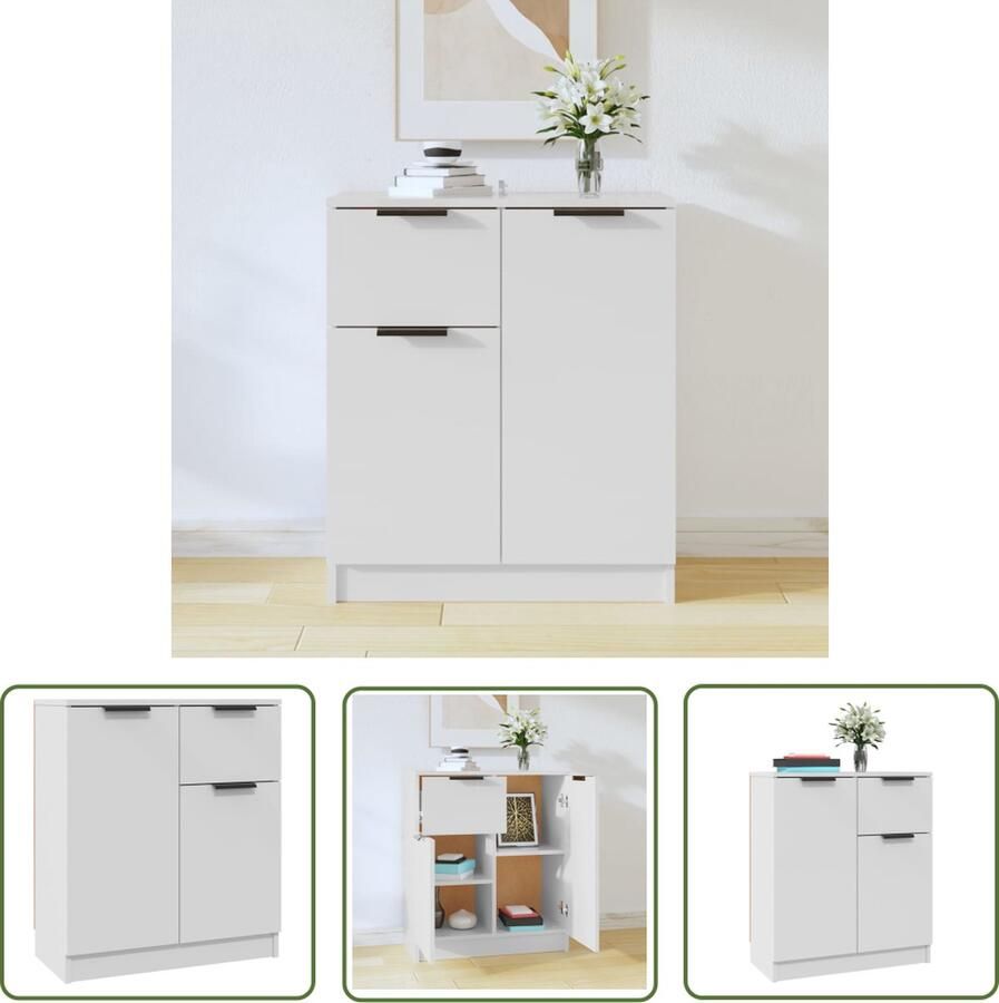 The Living Store Dressoir 60x30x70 cm bewerkt hout hoogglans wit Dressoir Houten Dressoir Witte Dressoir Modern Dressoir Minimalistisch Dressoir - Foto 2
