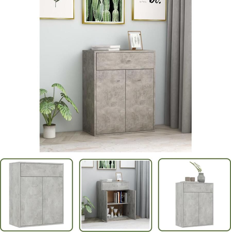 VidaXL Dressoir 60x30x75 cm bewerkt hout betongrijs Dressoir Kast Opbergruimte Beton Grijs Houten Dressoir