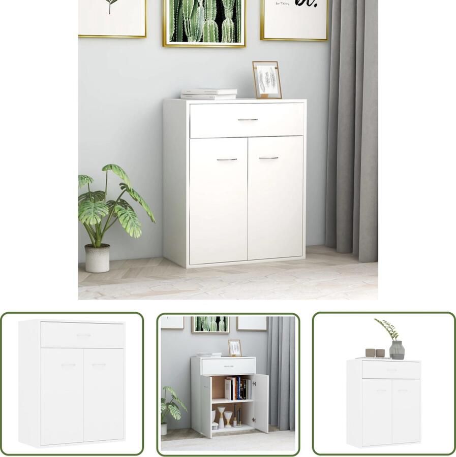 VidaXL Dressoir 60x30x75 cm bewerkt hout wit Dressoir Kast Opbergruimte Houten Dressoir Wit Dressoir