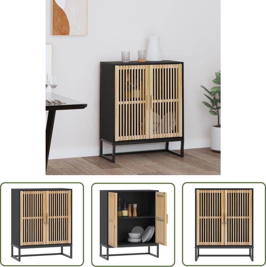 The Living Store Dressoir 60x30x75 cm bewerkt hout zwart Dressoir Kast Opbergkast Zwart Modern - Foto 2