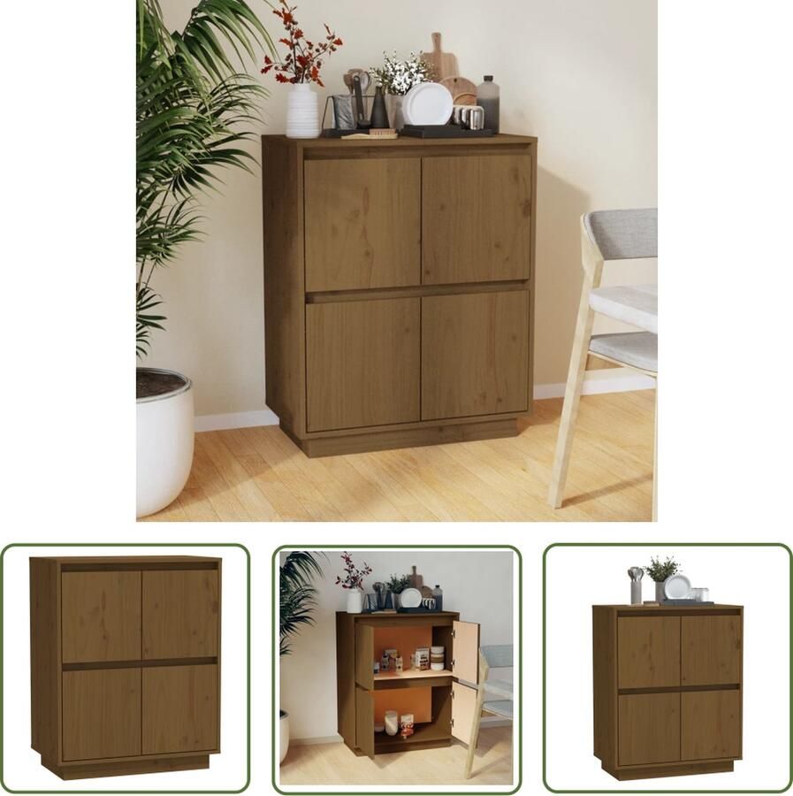The Living Store Dressoir 60x34x75 cm massief grenenhout honingbruin Dressoir Kast Bijzettafel Honigbruin Hout