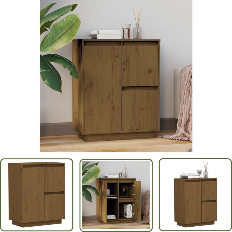 VidaXL Dressoir 60x34x75 cm massief grenenhout honingbruin Dressoir Kast Grenenhouten Dressoir Bruine Dressoir Salontafel
