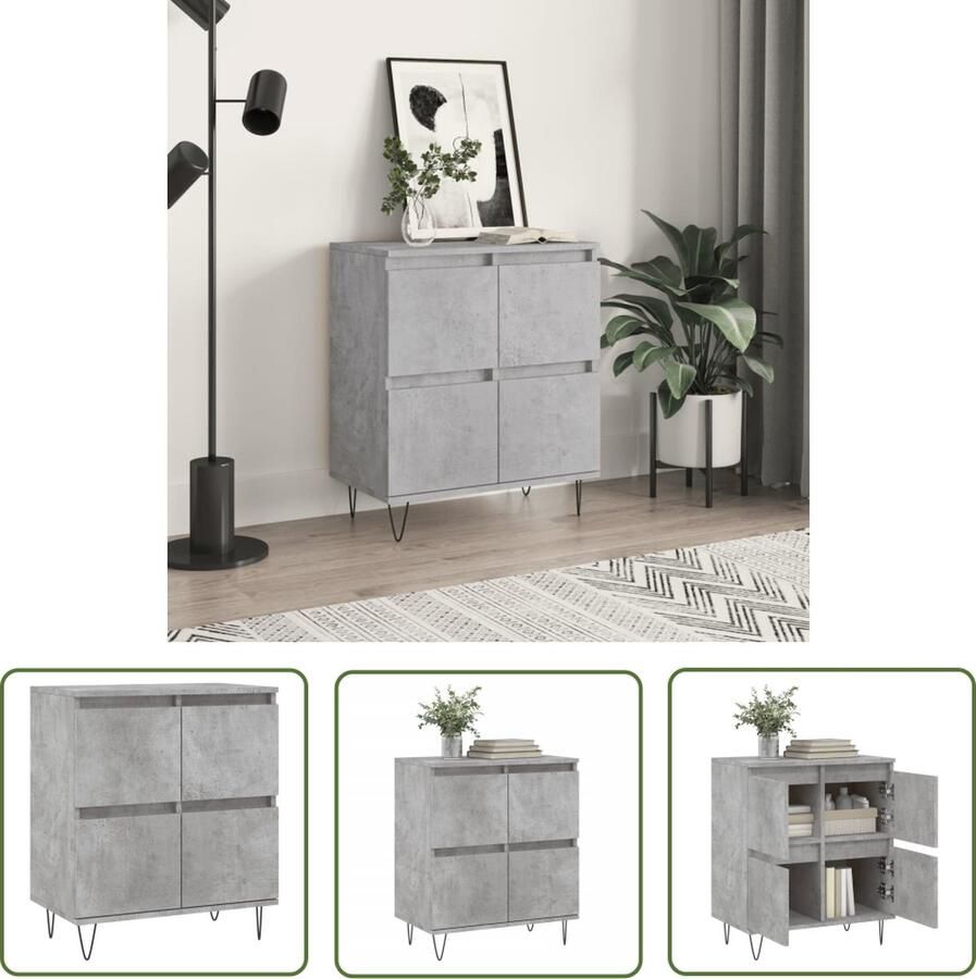 The Living Store Dressoir Modern Betongrijs 60x35x70 cm Bewerkt hout en ijzer Bevestigingsmaterialen meegeleverd Montage vereist Voldoende opbergruimte Weergavefunctie Sterke ijzeren poten Woonaccessoires niet inbegrepen