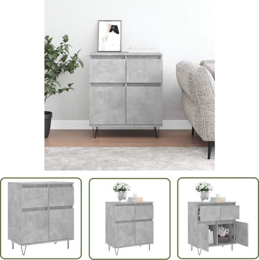 VidaXL Dressoir 60x35x70 cm bewerkt hout betongrijs Dressoir Houten Dressoir Grijze Dressoir Vintage Dressoir Modern Dressoir - Foto 4