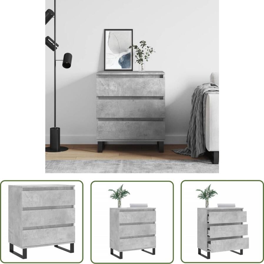 The Living Store Dressoir 60x35x70 cm bewerkt hout betongrijs Dressoir Buffetkast Opbergkast Houten Kast Grijze Kast
