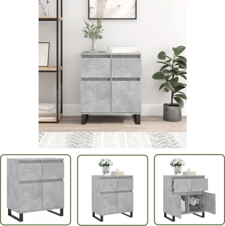 The Living Store Dressoir 60x35x70 cm bewerkt hout betongrijs Dressoir Meubels Kast Opbergruimte Beton Grijs