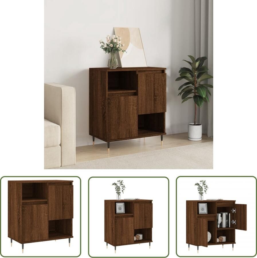 The Living Store Dressoir 60x35x70 cm bewerkt hout bruin eikenkleur Dressoir Kast Opbergkast Salontafel Houten Dressoir