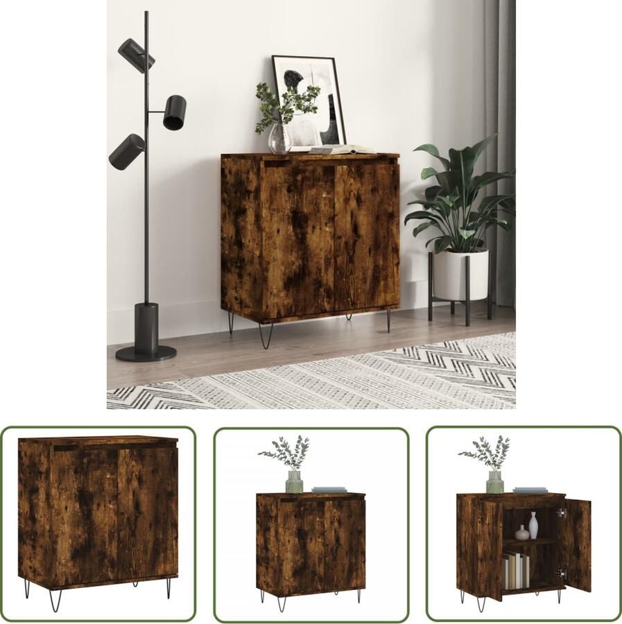 The Living Store Dressoir Buffetkast 60x35x70 cm Gerookt eiken Duurzaam materiaal Voldoende opbergruimte Weergavefunctie IJzeren poten Montage vereist - Foto 6