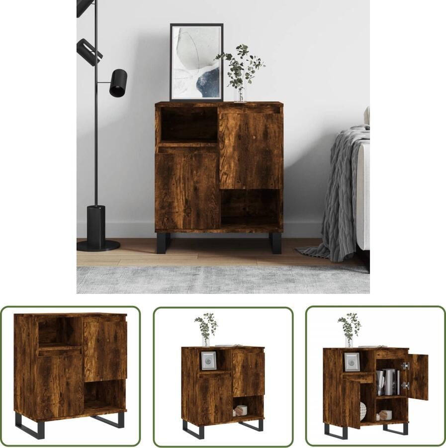 The Living Store Dressoir Buffetkast 60x35x70 cm Gerookt eiken Duurzaam materiaal Voldoende opbergruimte Weergavefunctie IJzeren poten Montage vereist - Foto 7