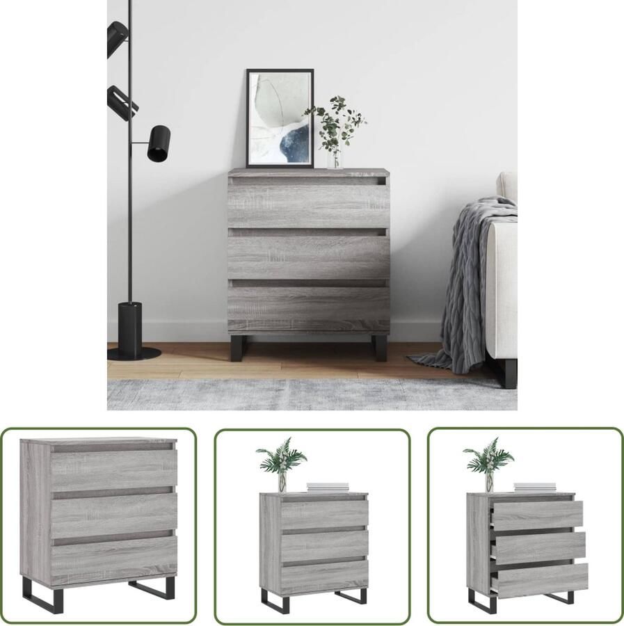The Living Store Dressoir 60x35x70 cm bewerkt hout grijs sonoma eikenkleurig Dressoir Opbergkast Salontafel Houten Kast Grijze Kast - Foto 3