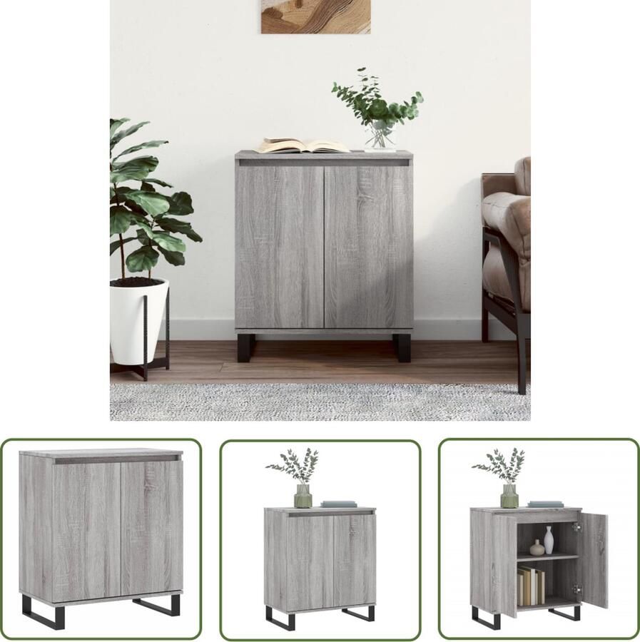 The Living Store Dressoir 60x35x70 cm bewerkt hout grijs sonoma eikenkleurig Dressoir Opbergkast Salontafel Houten Kast Grijze Kast - Foto 2