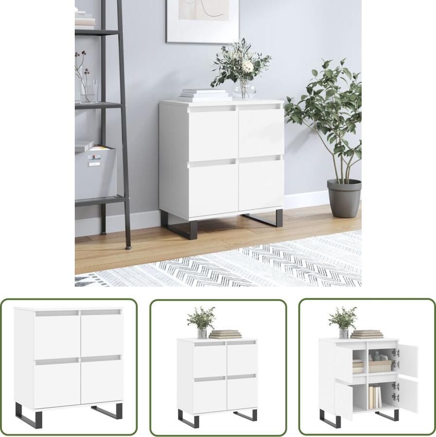 VidaXL The Living Store Dressoir Trendy Opbergkast Afmetingen- 60 x 35 x 70 cm Kleur- Wit Materiaal- Bewerkt hout en ijzer - Foto 6