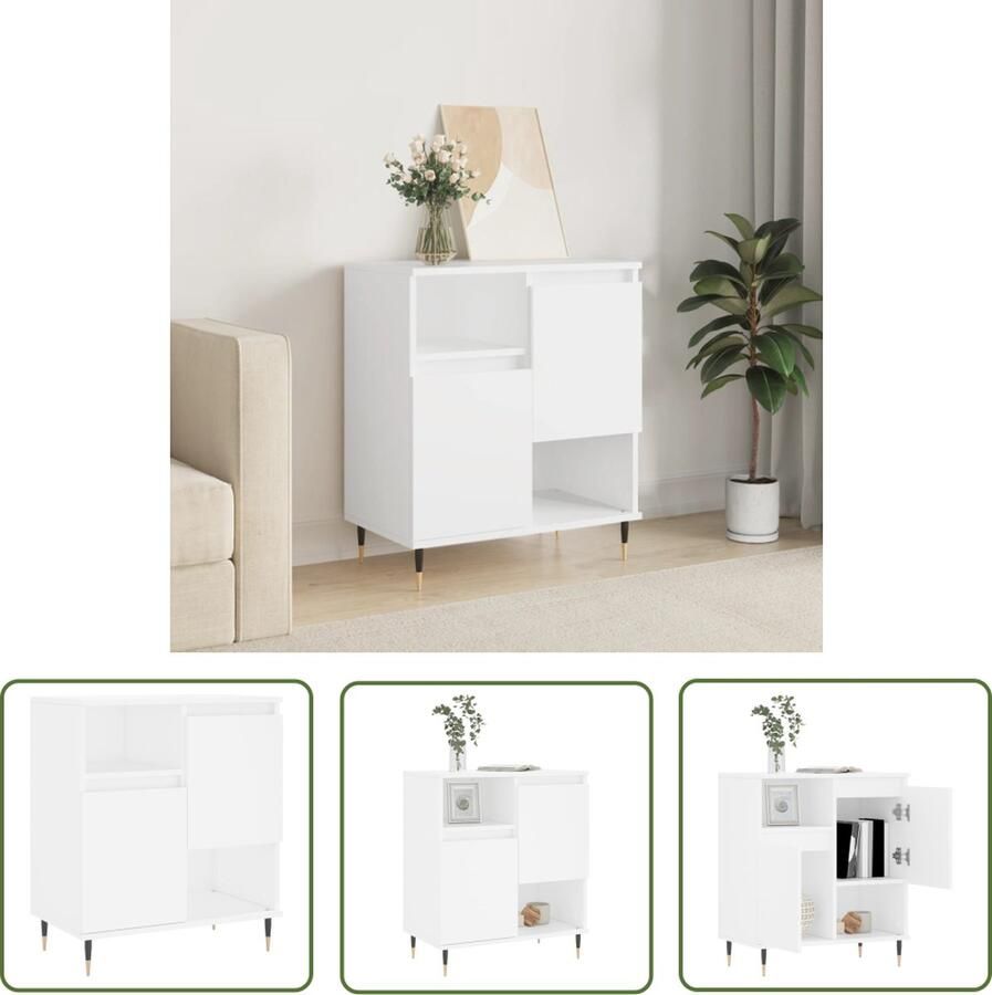 VidaXL The Living Store Dressoir Trendy Opbergkast Afmetingen- 60 x 35 x 70 cm Kleur- Wit Materiaal- Bewerkt hout en ijzer - Foto 7