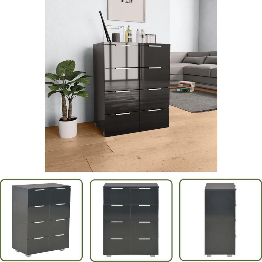 VidaXL Kast Dressoir 60x35x80 cm bewerkt hout hoogglans zwart Zwarte Dressoir Houten Dressoir Opslagmeubilair