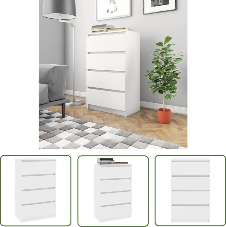 The Living Store Dressoir 60x35x98 5 cm bewerkt hout wit Dressoir Kast Meubilair Houten Meubel Minimalist