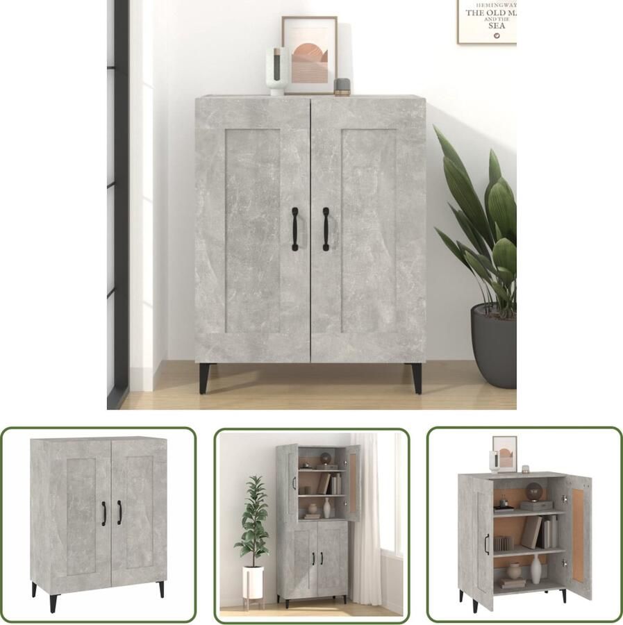 The Living Store Dressoir 69 5x34x90 cm bewerkt hout betongrijs Dressoir Kast Houten Dressoir Betonnen Dressoir Grijze Dressoir - Foto 2