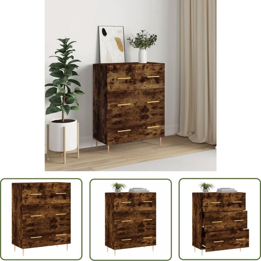 The Living Store Dressoir 69 5x34x90 cm bewerkt hout gerookt eikenkleurig Dressoir Kast Houten Dressoir Vintage Dressoir Landelijk Dressoir - Foto 4