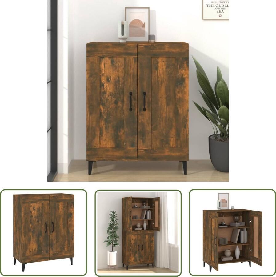 The Living Store Dressoir 69 5x34x90 cm bewerkt hout gerookt eikenkleurig Dressoir Kast Houten Dressoir Vintage Dressoir Landelijk Dressoir - Foto 2