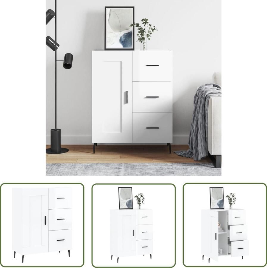 The Living Store Dressoir 69 5x34x90 cm bewerkt hout hoogglans wit Dressoir Kast Woonkamerinrichting Houten Dressoir Witte Dressoir