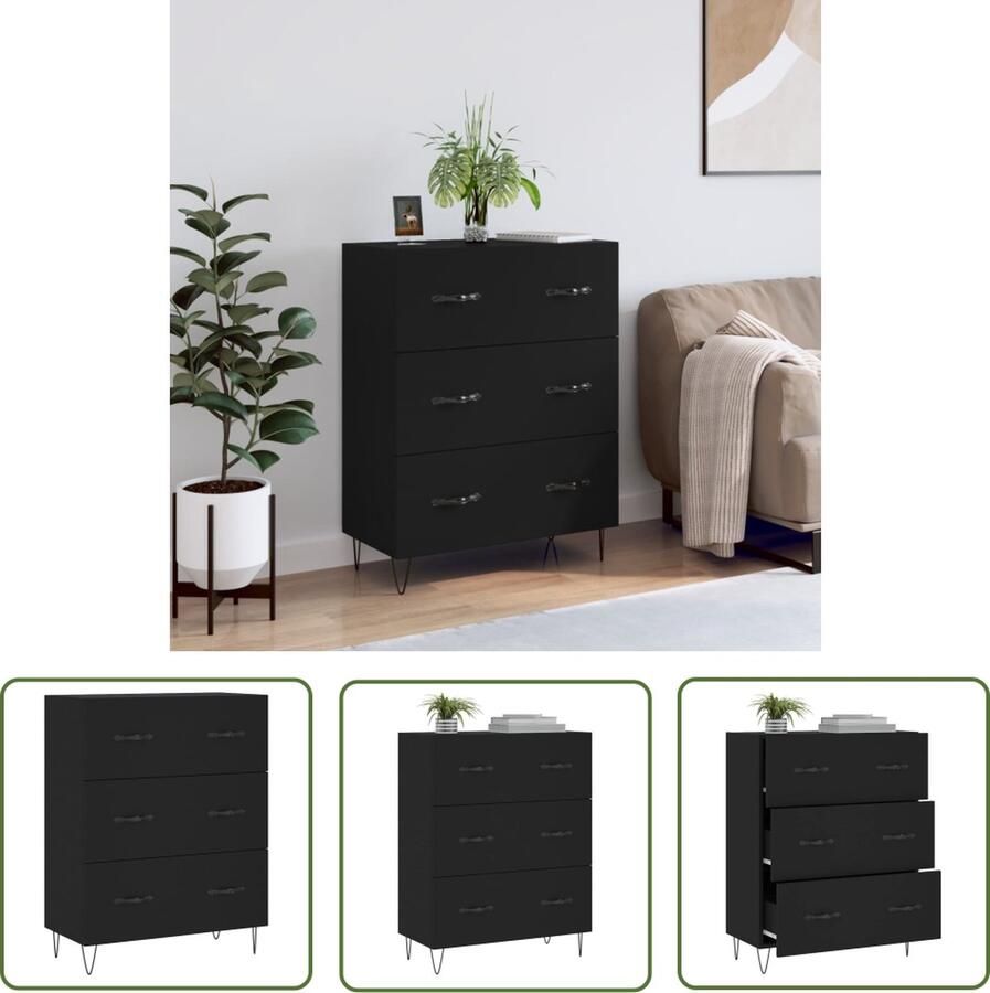 The Living Store Dressoir 69 5x34x90 cm bewerkt hout zwart Dressoir Kast Buffetkast Houten Dressoir Zwart Dressoir