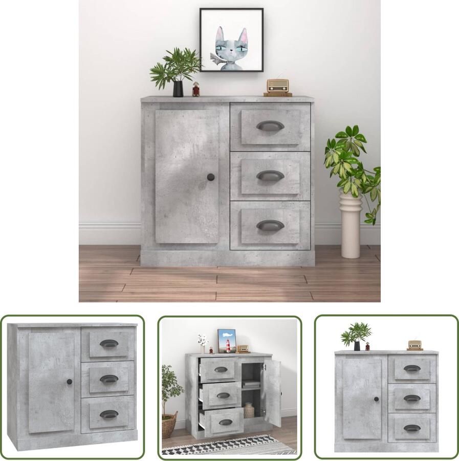 The Living Store Dressoir 70x35 5x67 5 cm bewerkt hout betongrijs Dressoir Bijzettafel Kast Houten Dressoir Grijze Dressoir