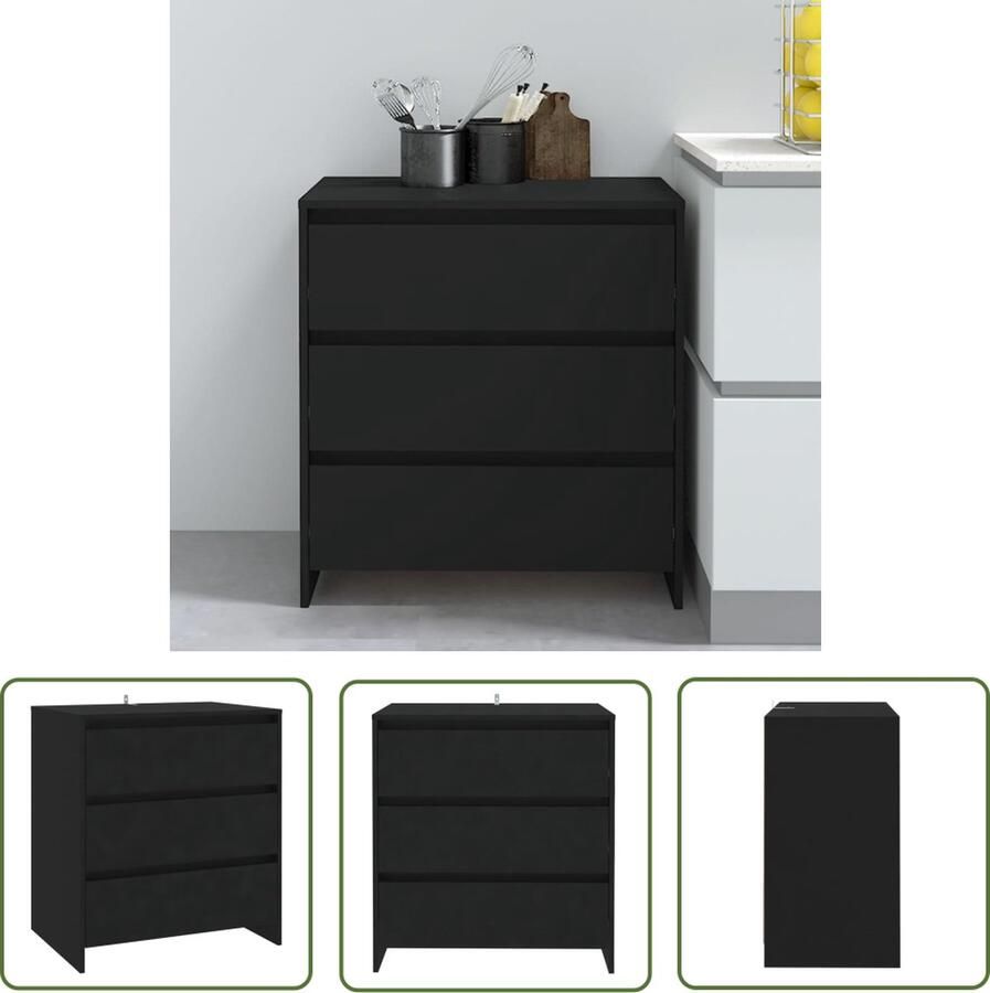 The Living Store Dressoir 70x41x75 cm bewerkt hout zwart Dressoir Minimalistische Kast Bijzetkast Opbergkast Zwart Dressoir