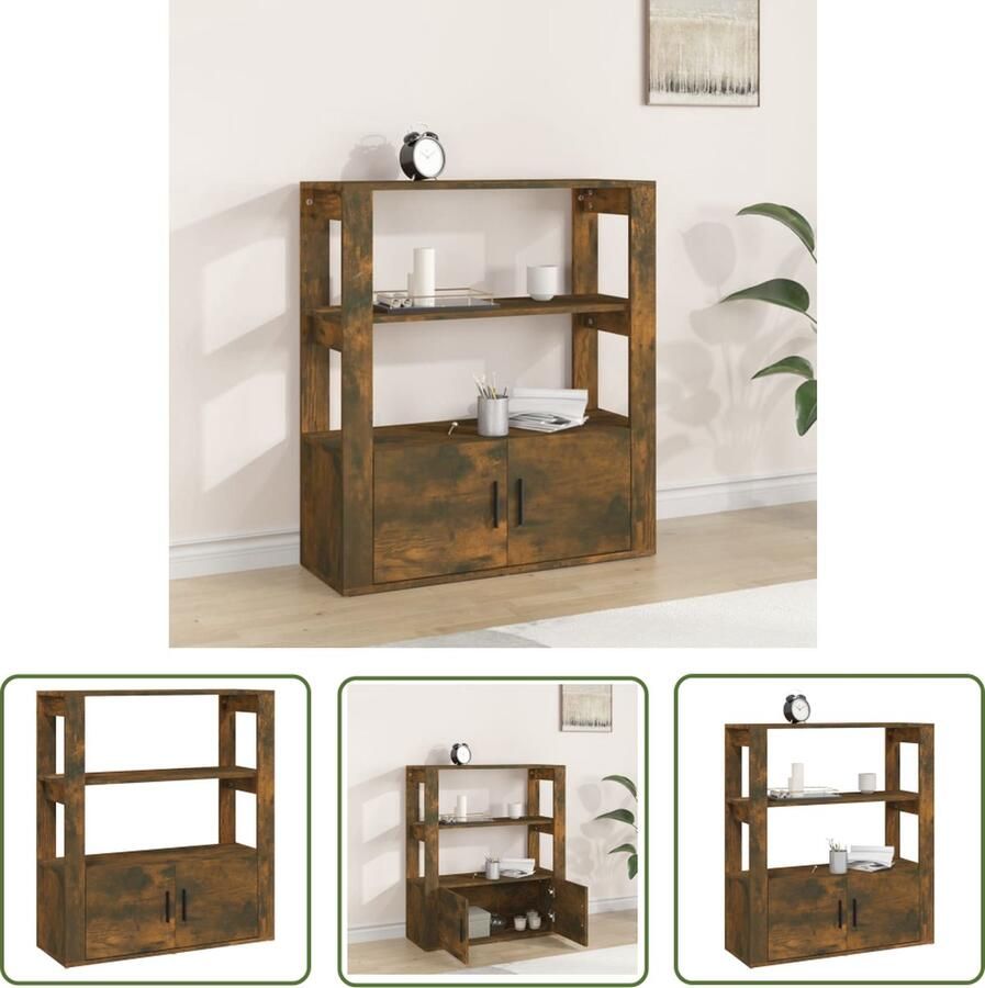 The Living Store Dressoir 80x30x90 cm bewerkt hout gerookt eikenkleurig Boekenschrank Kast Bijzettafel Houten Kast Bruine Kast