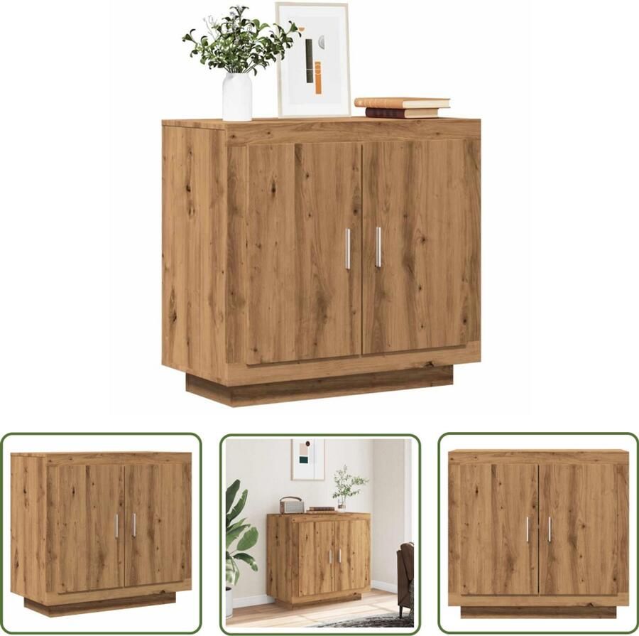The Living Store Dressoir 80x40x75 cm bewerkt hout artisanaal eikenkleur Dressoir Kast Houten Meubels Salontafel Opbergmeubilair