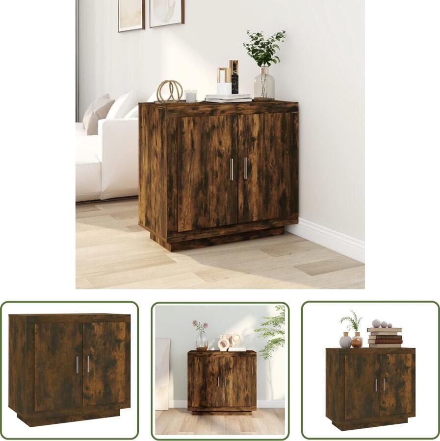 The Living Store Dressoir 80x40x75 cm bewerkt hout gerookt eikenkleurig Dressoir Kast Houten Dressoir Gerookt Eiken Opbergkast