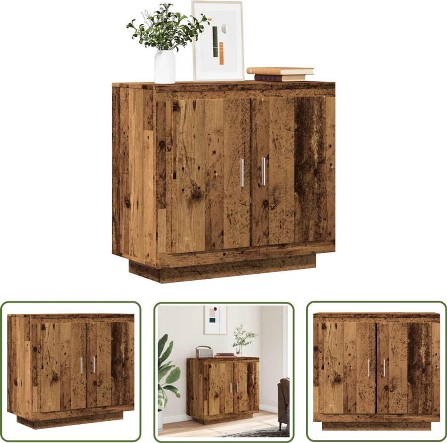 VidaXL Dressoir 80x40x75 cm bewerkt hout oud houtkleurig Dressoir Kast Opbergruimte Vintage Houten Dressoir