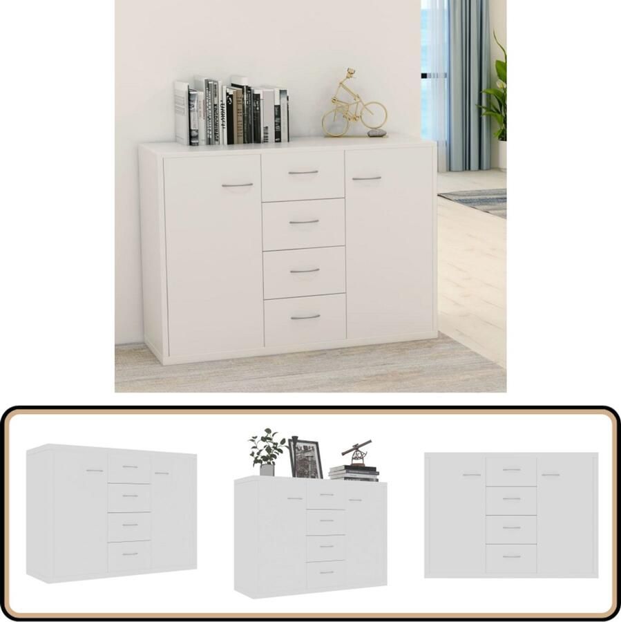 VidaXL Dressoir 88x30x65 cm bewerkt hout wit Dressoir Kast Opbergruimte Houten Dressoir Witte Dressoir