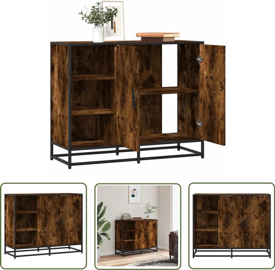 The Living Store Dressoir 92x35x76 cm bewerkt hout gerookt eikenkleurig Dressoir Kast Opslagoplossing Industrieel Design Modern Meubilair