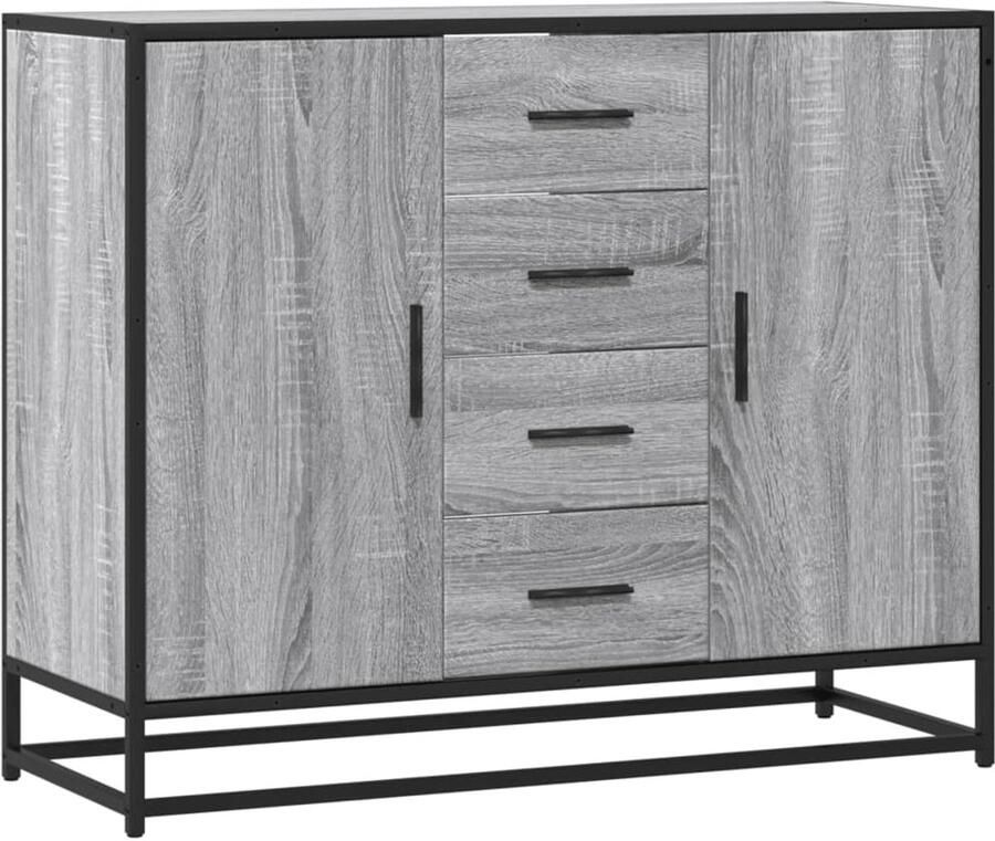 VidaXL Kast Dressoir 92x35x76 cm bewerkt hout grijs sonoma eikenkleurig Opbergruimte Grijze Kleur Houten Dressoir