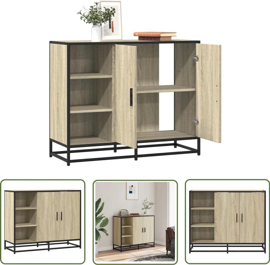 The Living Store Dressoir 92x35x76 cm bewerkt hout sonoma eikenkleurig Dressoir Kast Opslagoplossing Industrieel Design Houten Meubels