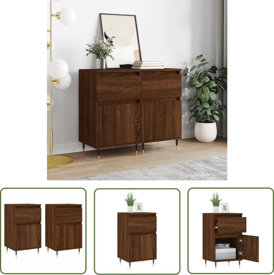 VidaXL Kast Dressoir Dressoirs 2 st 40x35x70 cm bewerkt hout bruin eikenkleur Houten Meubel Bruine Eiken Kleur Vintage Stijl