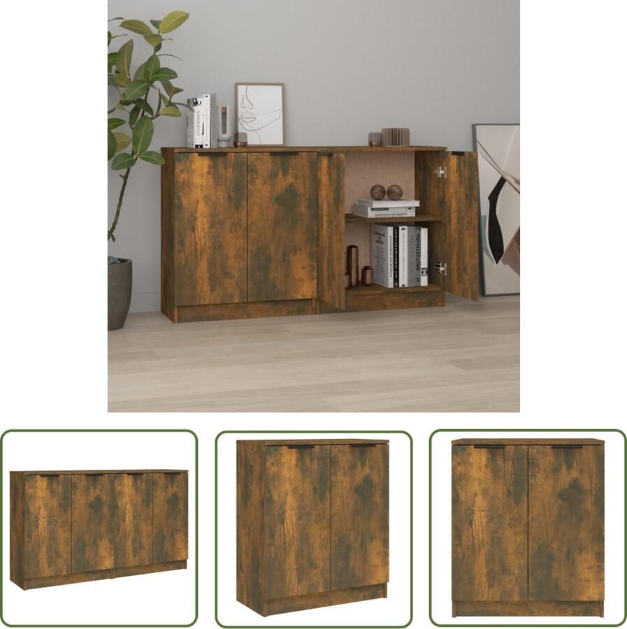 The Living Store Dressoirs 2 st 60x30x70 cm bewerkt hout gerookt eikenkleurig Dressoir Minimalistisch Houten Dressoir Vintage Dressoir Tv Meubel