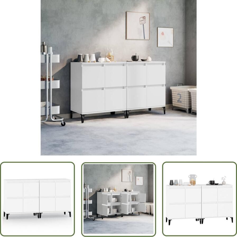 The Living Store Dressoirs 2 st 60x35x70 cm bewerkt hout wit Dressoir Wit Dressoir Houten Dressoir Vintage Dressoir Salontafel