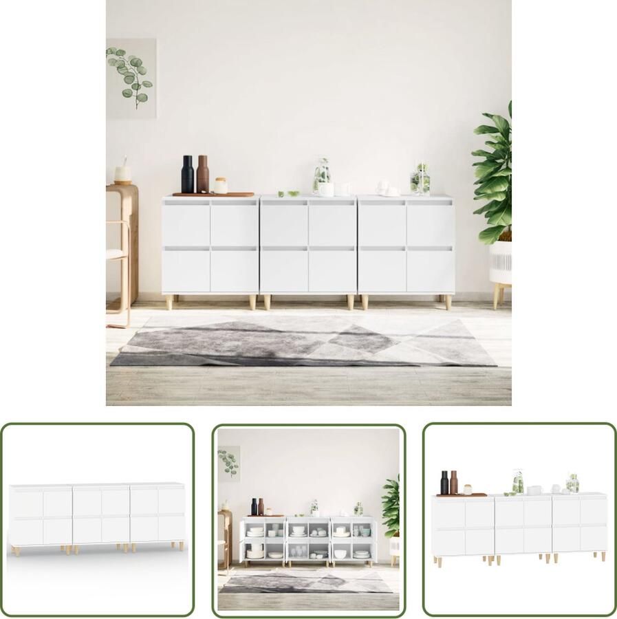 The Living Store Dressoirs 3 st 60x35x70 cm bewerkt hout wit Dressoir Commode Houten Dressoir Wit Dressoir Vintage Dressoir