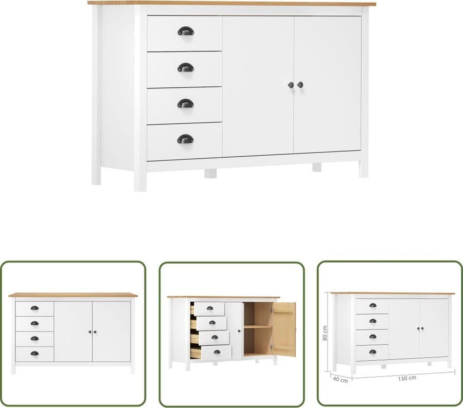 The Living Store Dressoir Hill 79x40x80 cm massief grenenhout wit Dressoir Kast Bijzetkast Massief Hout Grenenhout