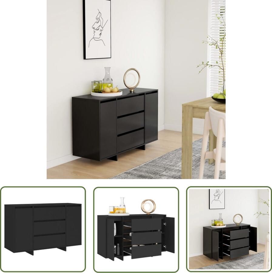 The Living Store Dressoir met 3 lades 120x41x75 cm bewerkt hout zwart Dressoir Kast Opbergmeubels Salontafel Tv-stand