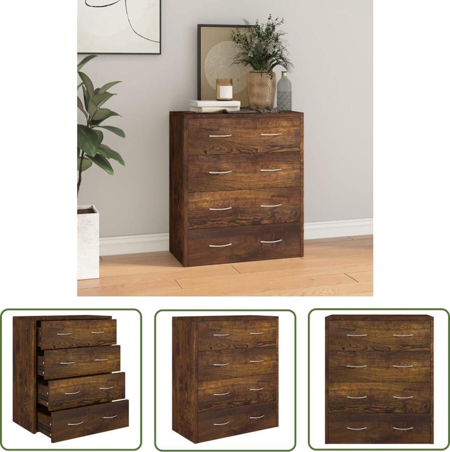 The Living Store Dressoir met 4 lades 60x30 5x71 cm gerookt eiken Dressoir Kast Houten Dressoir Bergruimte Opbergkast
