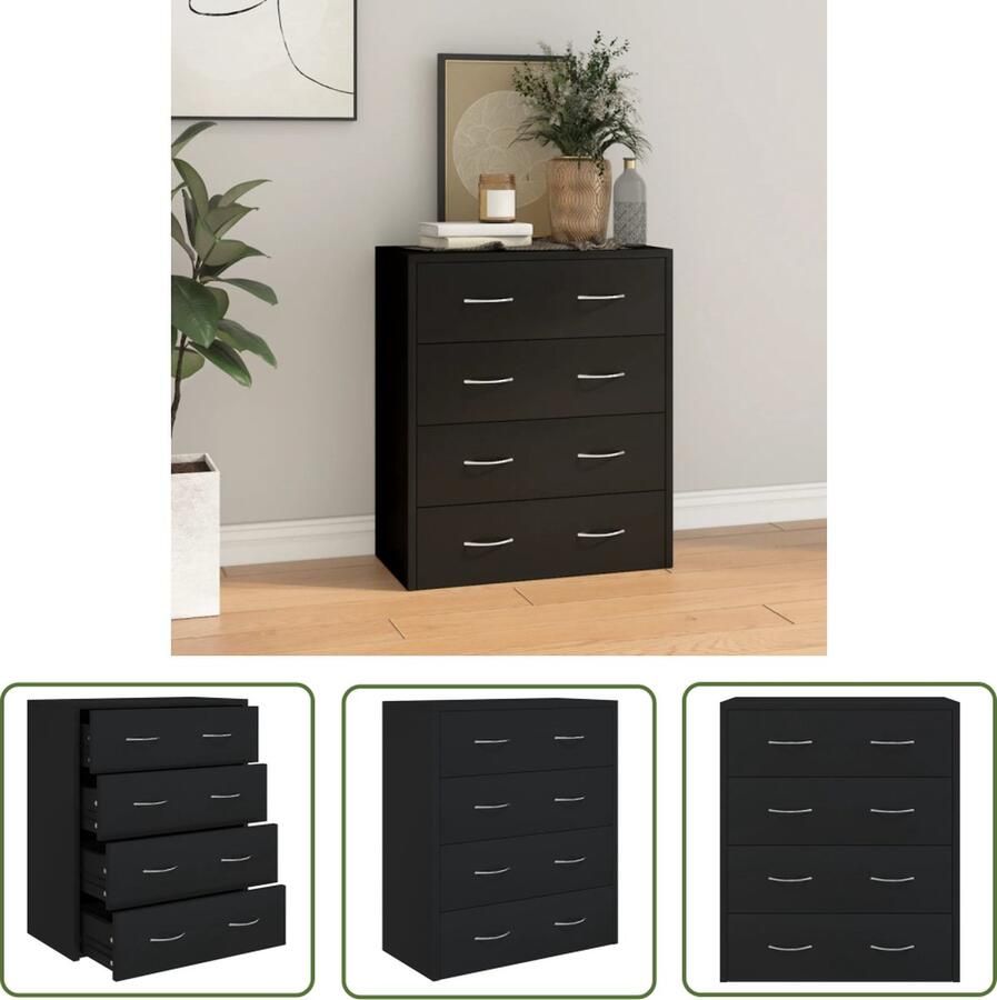 The Living Store Dressoir met 4 lades 60x30 5x71 cm zwart Dressoir Kast Houten Dressoir Opbergkast Woonkamer Meubels