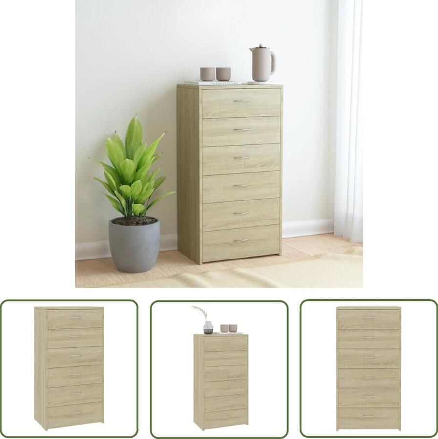 The Living Store Dressoir met 6 lades 50x34x96 cm bewerkt hout sonoma eikenkleur Dressoir Salontafel Kastje Houten Meubels Tv Tafel