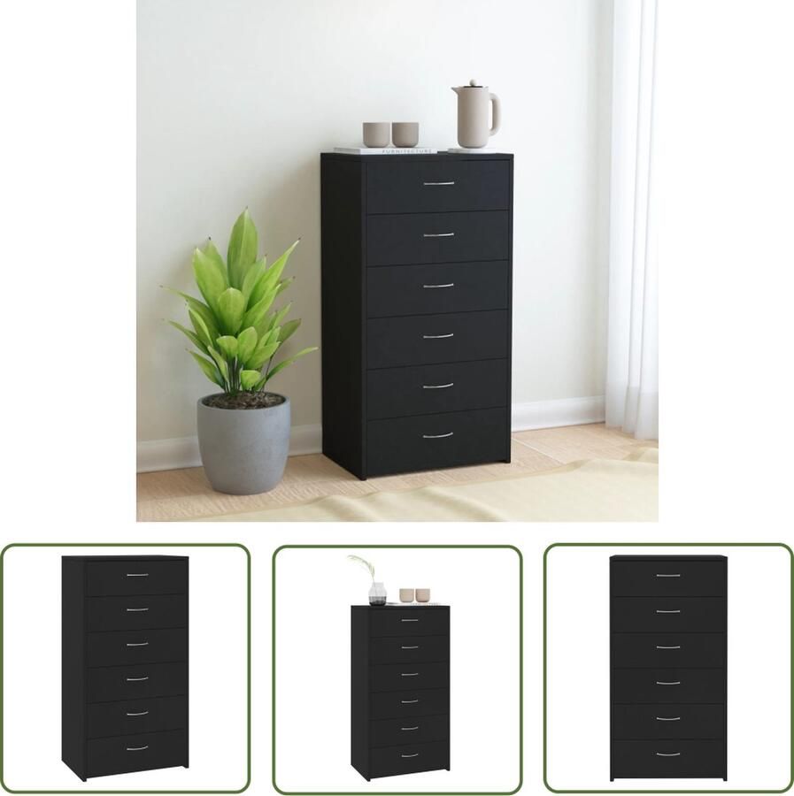 The Living Store Dressoir met 6 lades 50x34x96 cm bewerkt hout zwart Dressoir Kast Opbergmeubels Houten Meubelen Salontafel