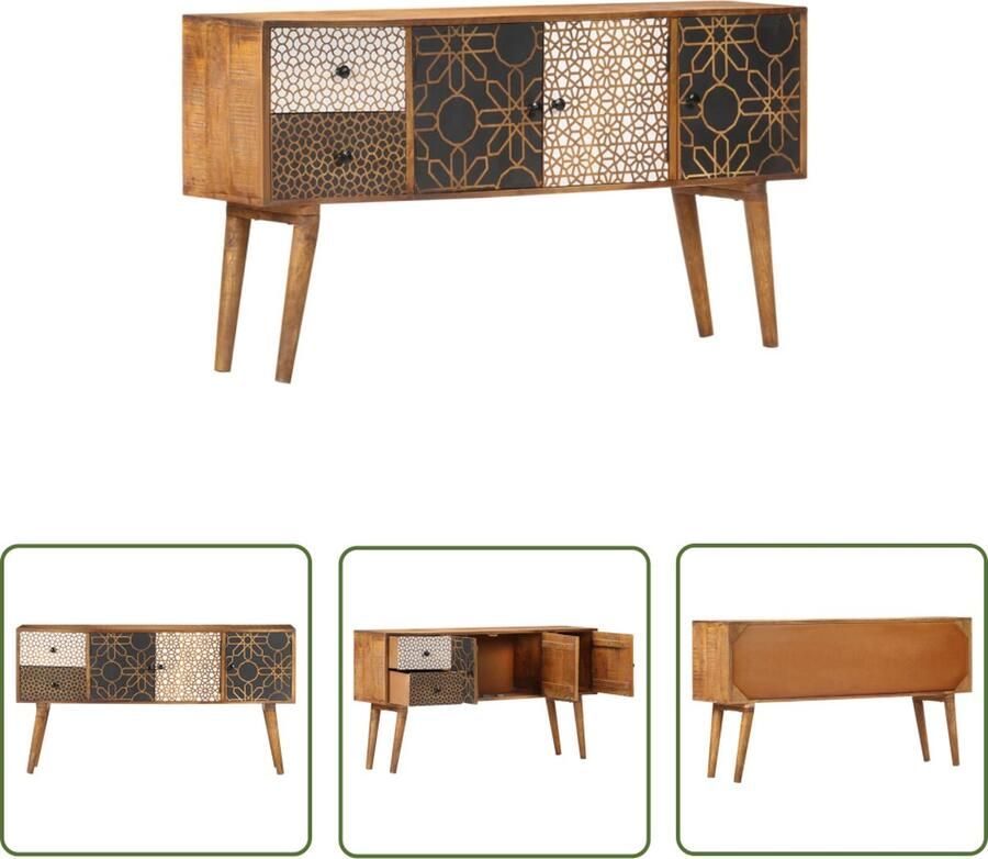 The Living Store Dressoir met geprint patroon 130x30x70 cm massief mangohout Bijzetkast Dressoir Kast Mangohout Vintage
