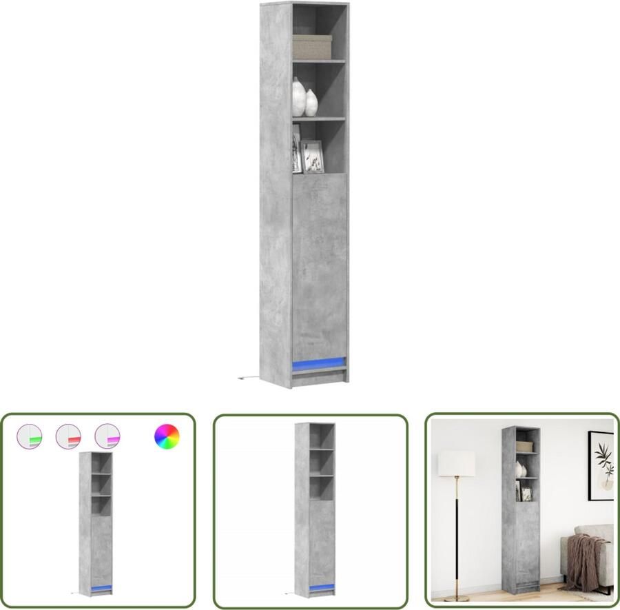 VidaXL Dressoir met LED 36x32 5x200 cm bewerkt hout betongrijs Dressoir Kast Led Verlichting Modern Design Beton Grijs