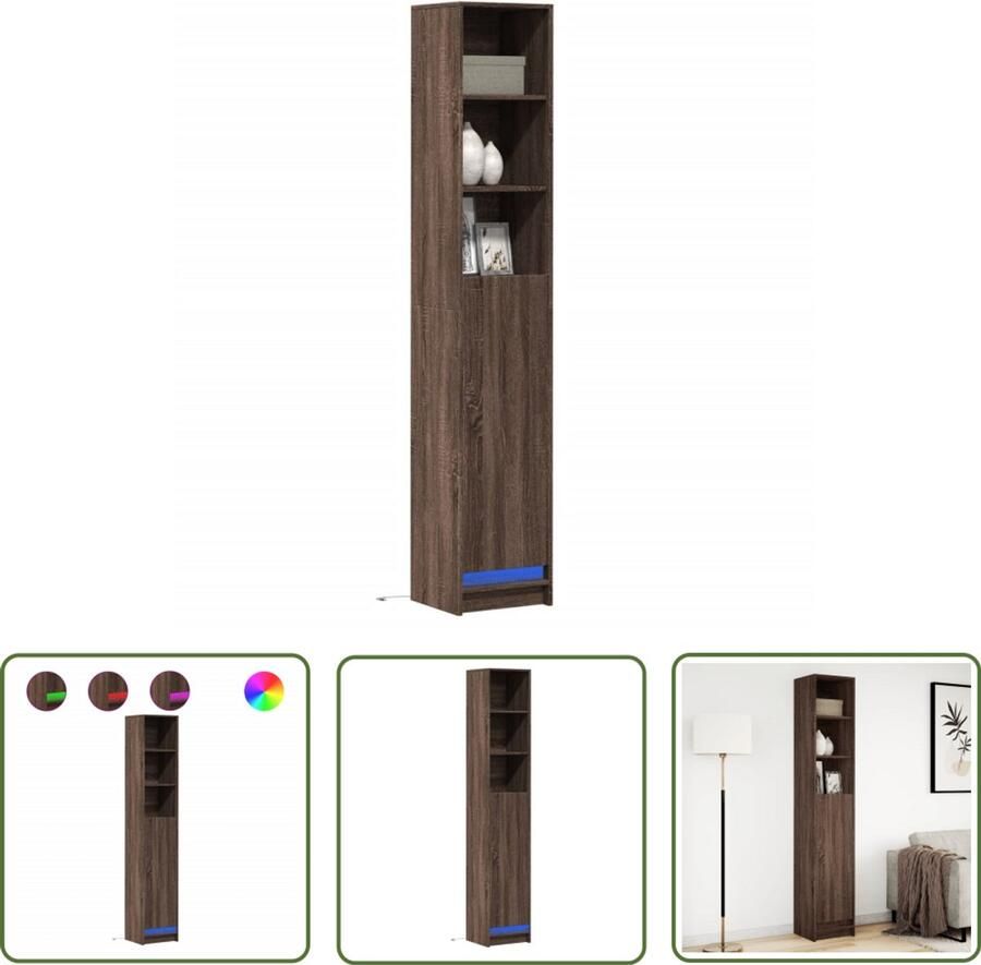 VidaXL Dressoir met LED 36x32 5x200 cm bewerkt hout bruin eikenkleur Dressoir Kast Led Verlichting Houten Dressoir Bruine Eik